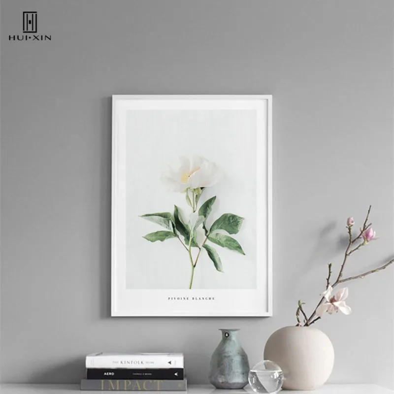 Nordic Modern Concise Wall Paintings Art Decorative Canvas Posters Of Composite painting White Pink Gray Flowers For Home Decor