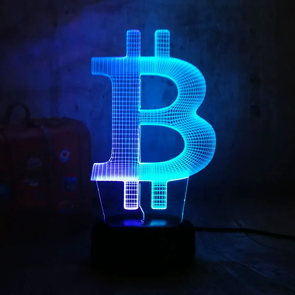 Блеск Новинка Bitcoin 3D светодиодный лампы 7 двойной Цвета смешанные ночник дети Украшения в спальню RGB лампы на день рождения Рождественский подарок