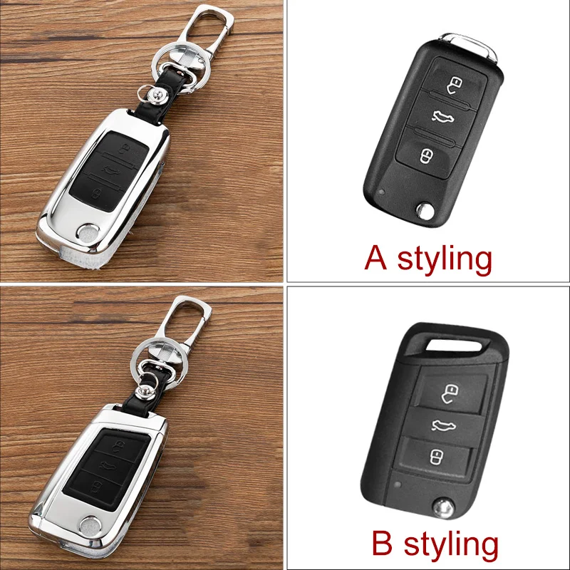 Zinc-Alloy-Leather-Car-Remote-Key-Cover-Case-Chain-For-Skoda-Octavia-1-2-3-A5