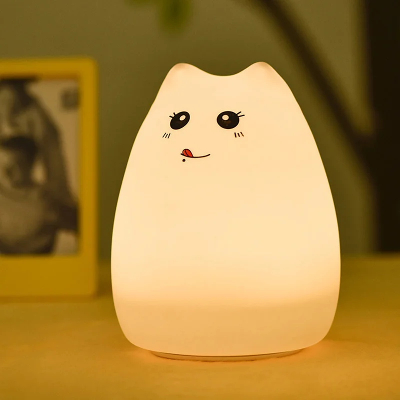 7 цветов USB Ночной светильник в виде животного, светодиодный светильник в виде кошки, детский дыхательный светодиодный мягкий силиконовый ночник для рождественской вечеринки