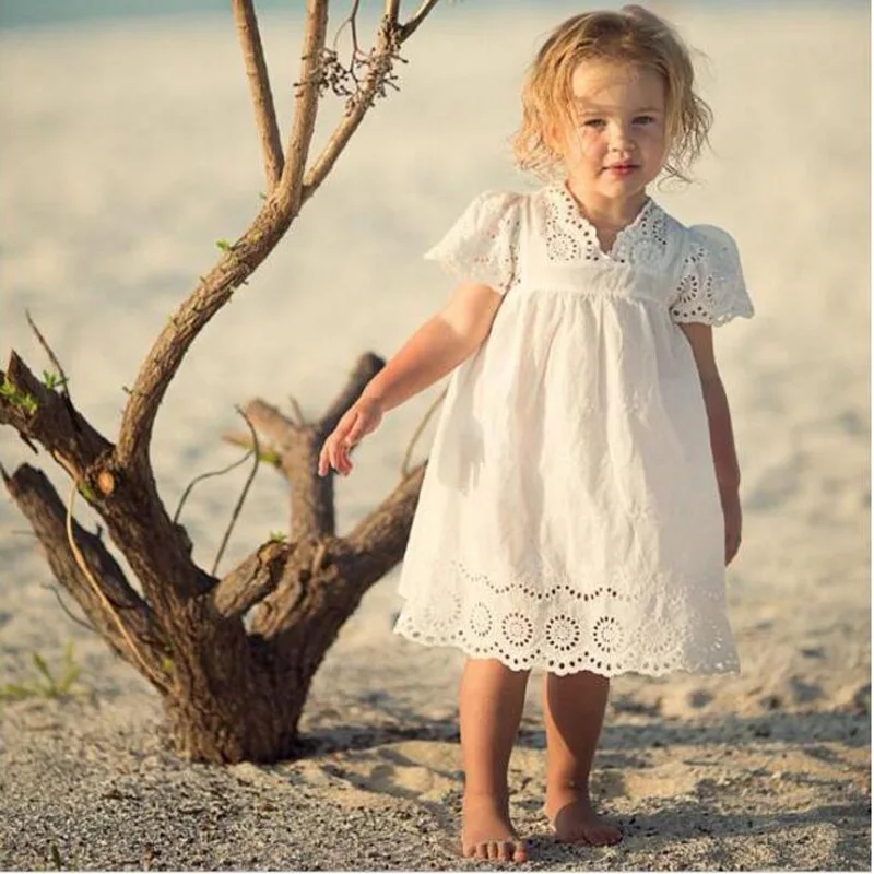 MERI AMMI Children Girl Clothing Set Short Sleeves Dress Lace White Bridemaid For3-9 Year J515 | Детская одежда и обувь