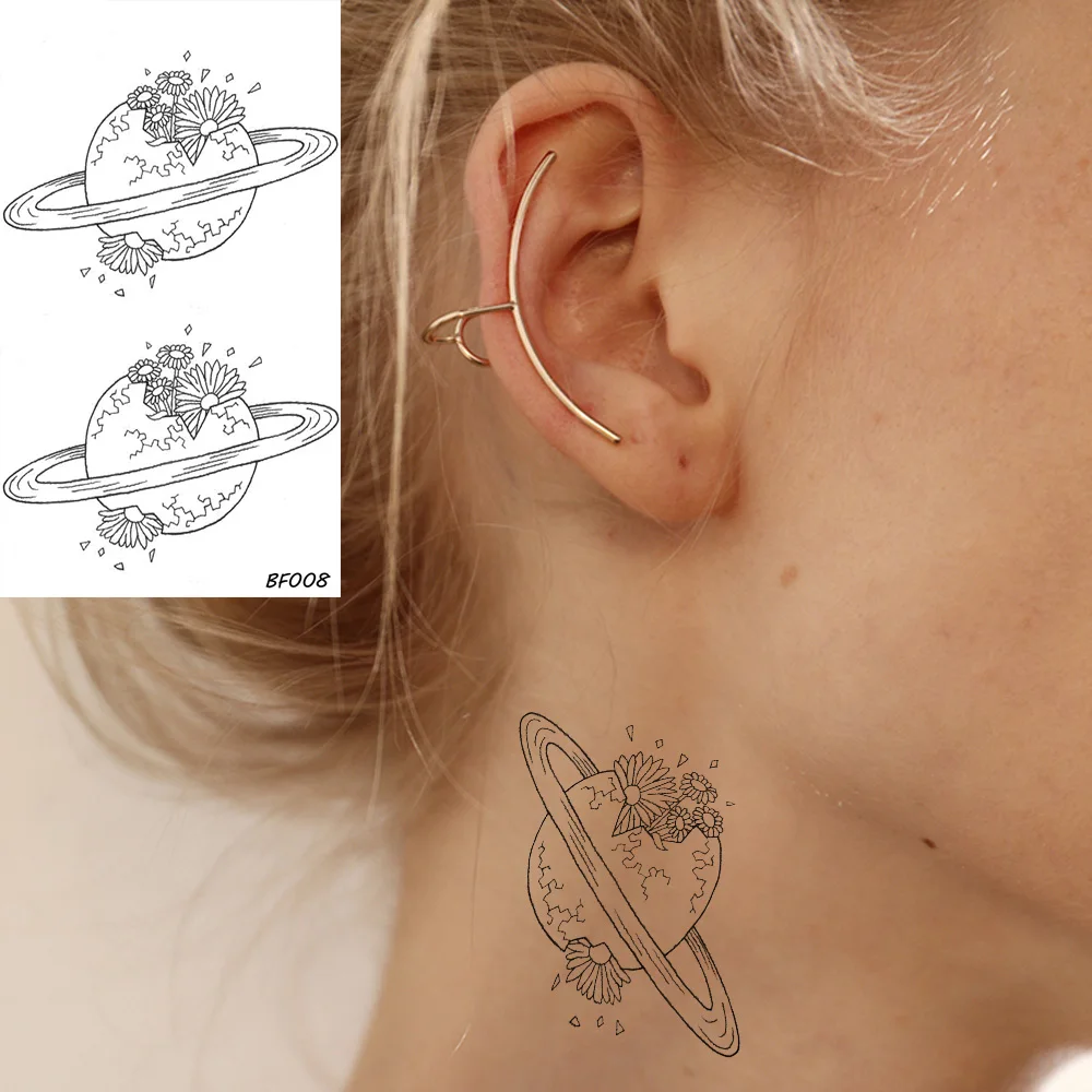 

VANKIRS Black Universe Earth Waterproof Fake Floral Temporary Tattoos Stickers Arm Ankle Custom Tatoos Women Men Body Art Tattoo