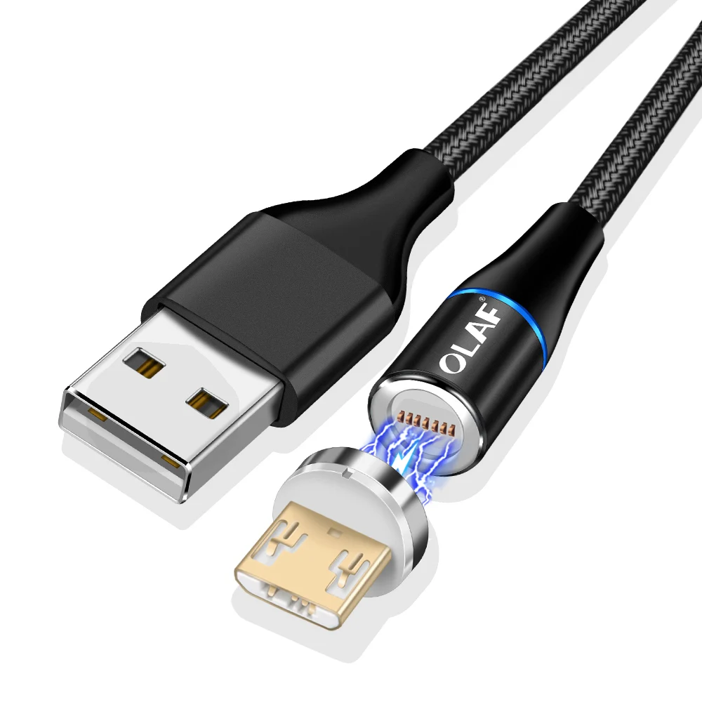 Магнитный usb-кабель Олаф 1 м/2 м, кабели для мобильных телефонов, круглые кабели для быстрой зарядки для iPhone, usb type-C, Micro, Android, usb, магнитные Кабельные шнуры - Цвет: Black For Micro