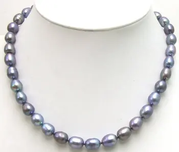 

Huge 9-10mm NATURAL Black FW CULTURED PEARL NECKLACE with -5350 Wholesale and retail Free ship