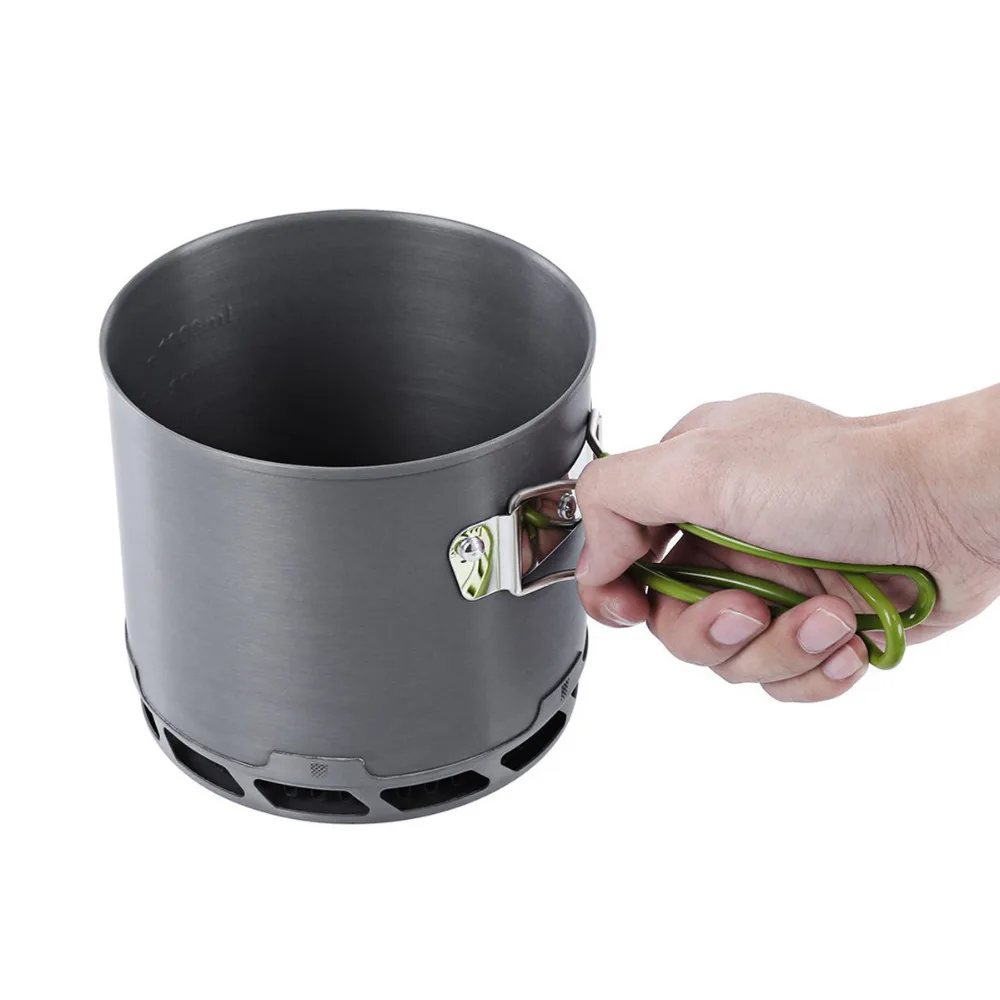 Al aire libre 1200 ml recogida de calor olla portátil Camping Picnic Cookware Pot Bowl Pan mango plegable bolsa de malla