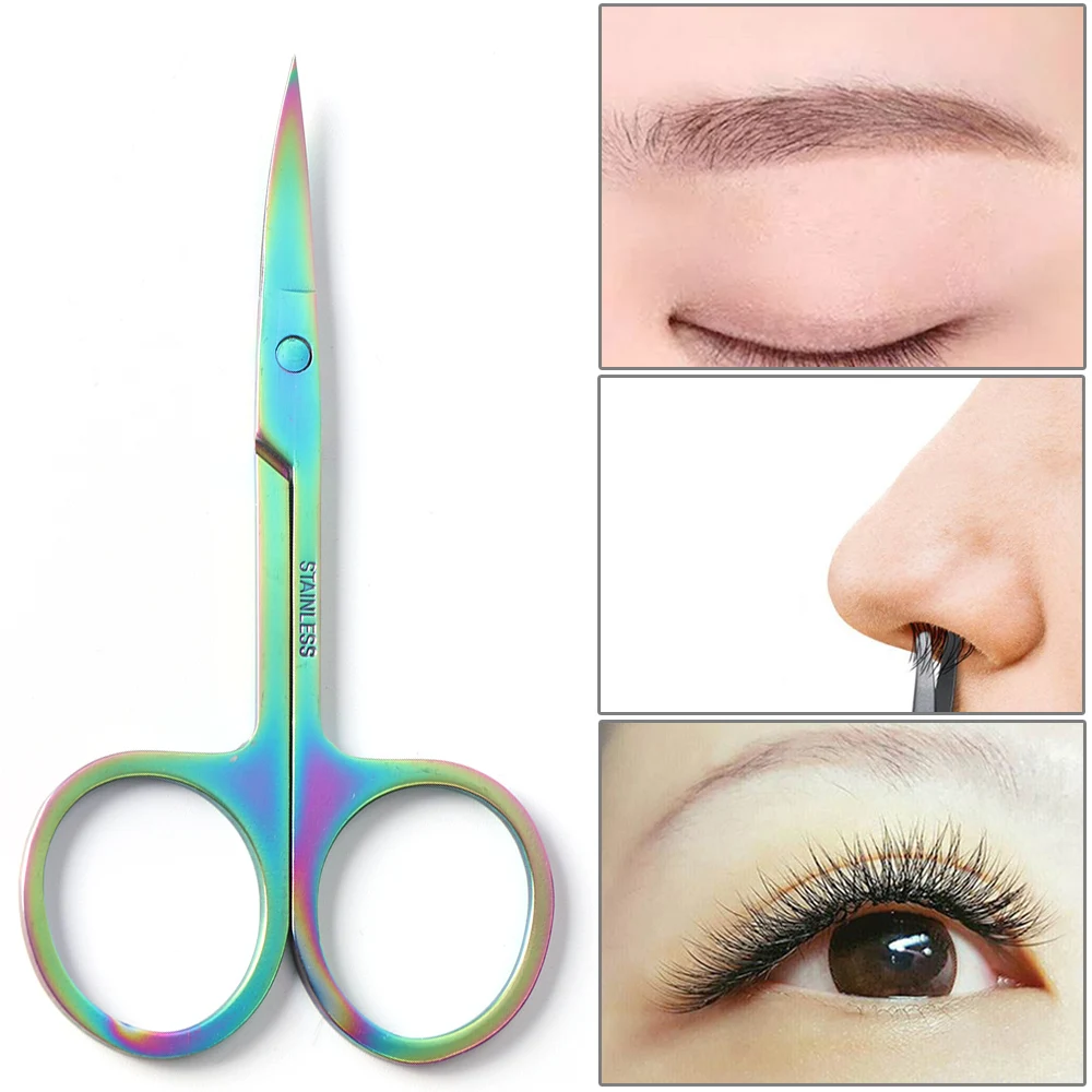 1pcs Rainbow Eyebrow Tweezers Eyelash Extension Flat Tip Face Hair Dead Skin Removal Clip Trimmer Scissor Makeup Tool JIFBM1-5