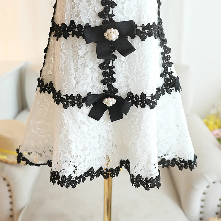 New Summer Fashion Hollow Out Crochet Lace Dress Women Short Sleeve Beading Back Lace-up Vintage Dress Party Vestidos