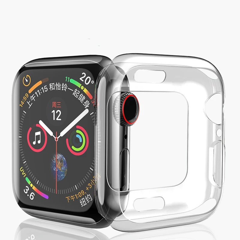 

Silicone Case For Apple Watch Band 44mm 40mm Frame Protection Cover For Apple Watch Series 4 Transparent Clear Soft TPU Case
