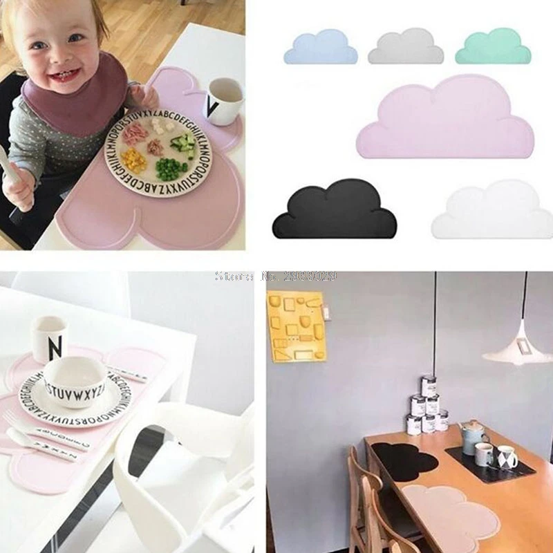 

Baby Kids Silicone Cloud Placemat Table Mat Food Mats Dining Table Placemats Solid Feeding Dishes -B116