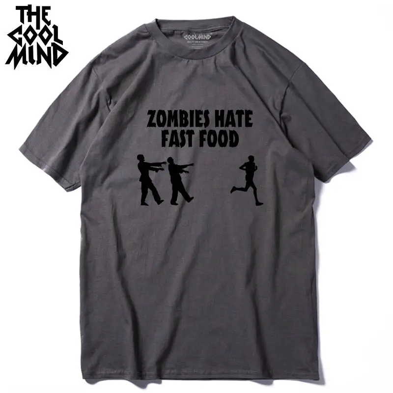 

THE COOLMIND short sleeve 100% cotton casual o-neck loose zombies hate fast food men T-shirt crewneck cool funny mens T shirt