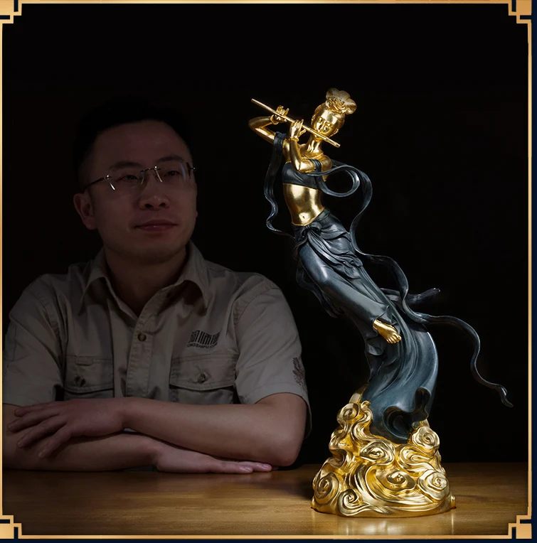 24K gold-plating Global Limited Edition Original Japan Dunhuang Geisha brass Sculpture Asia business TOP Ornament art 50cm large | Дом и сад