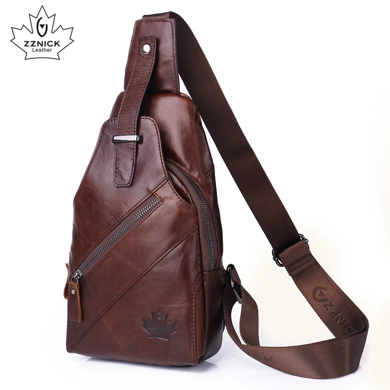 

2018 Genuine Leather Crossbody Bags for Men Messenger Chest Bag Pack Casual messenger bag Designer Male Fashion Shoulder Bag