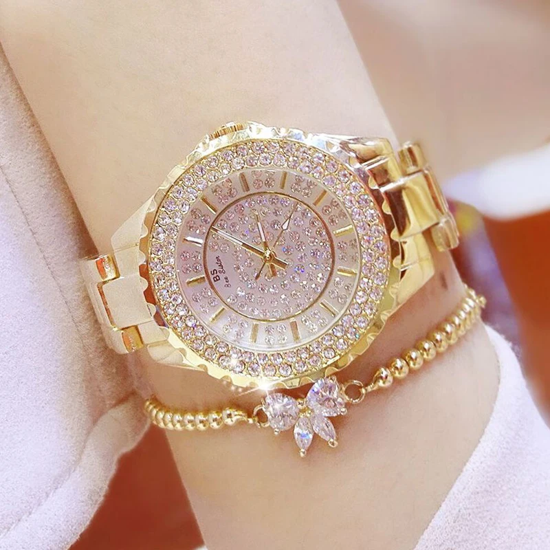 

2019 Luxury Crystal Watch Brand Diamond Quartz Ladies Rose Gold Watch Stainless Steel Clock Dress Watch Women relogio feminino