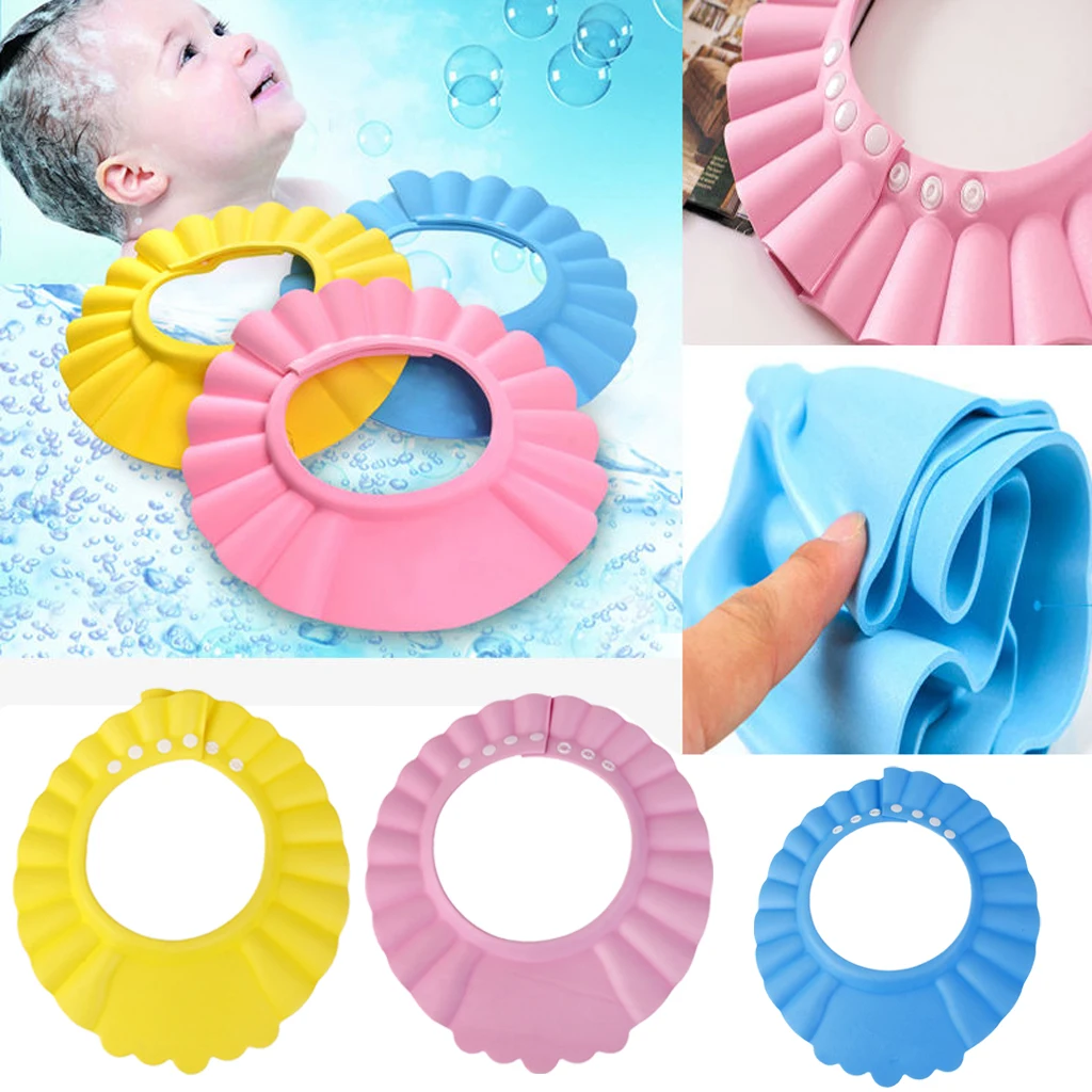 One Piece EVA Baby Kids Swimming Swim Bath Bathing Bathroom Shower Adjustable Cap Wash Cutting Hair Shield Waterproof Visor Hat