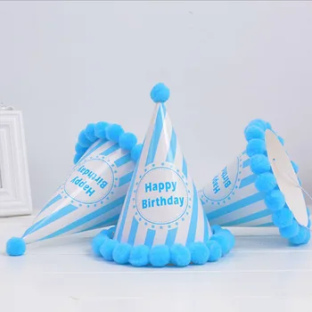 

Pompoms Birthday Hats Dress Up Girls Boys Party Kids Adults Birthday Cap Decoration Favors Christmas Halloween