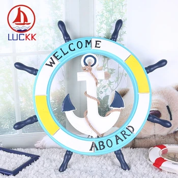 

LUCKK 62CM Wooden Ship Rudder Model 2 Style Wall Hanging With Anchor Home Decoration Sea Style Wood For Crafts Creative Toy Gift