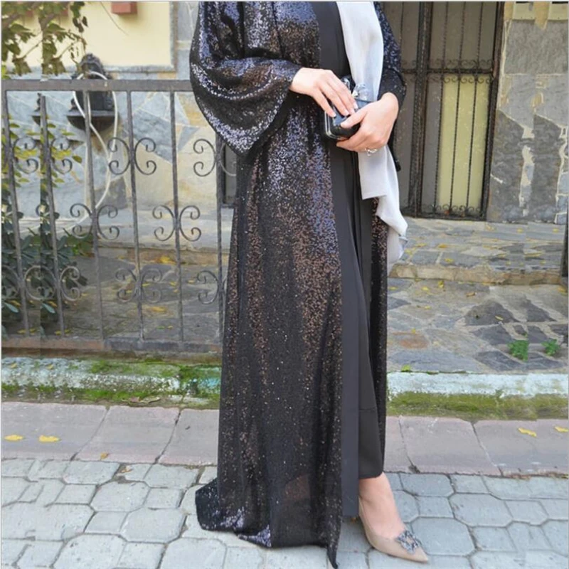 

Plus size Luxury evening gowns caftan muslim party dress 2019 women sequins open kimono abaya islamic saudi arabia fashion cloth