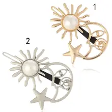 Милый мультфильм звезда Луна солнце заколки Бобби Женщины Девушки полированный Гладкий Металлический Зажим Для Волос имитация жемчуга Этническая сторона челки шпильки