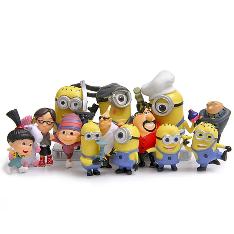 

14 pcs/set Cartoon Despicable Me. Minion Miniature Figurines Toys Fluffy action figure Model Kids Toys gift for Children