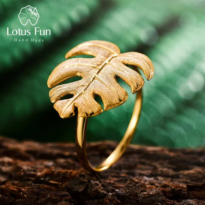 

Lotus Fun Real 925 Sterling Silver Natural Creative Designer Fine Jewelry Monstera Leaves Ring Adjustable Rings for Women Bijoux