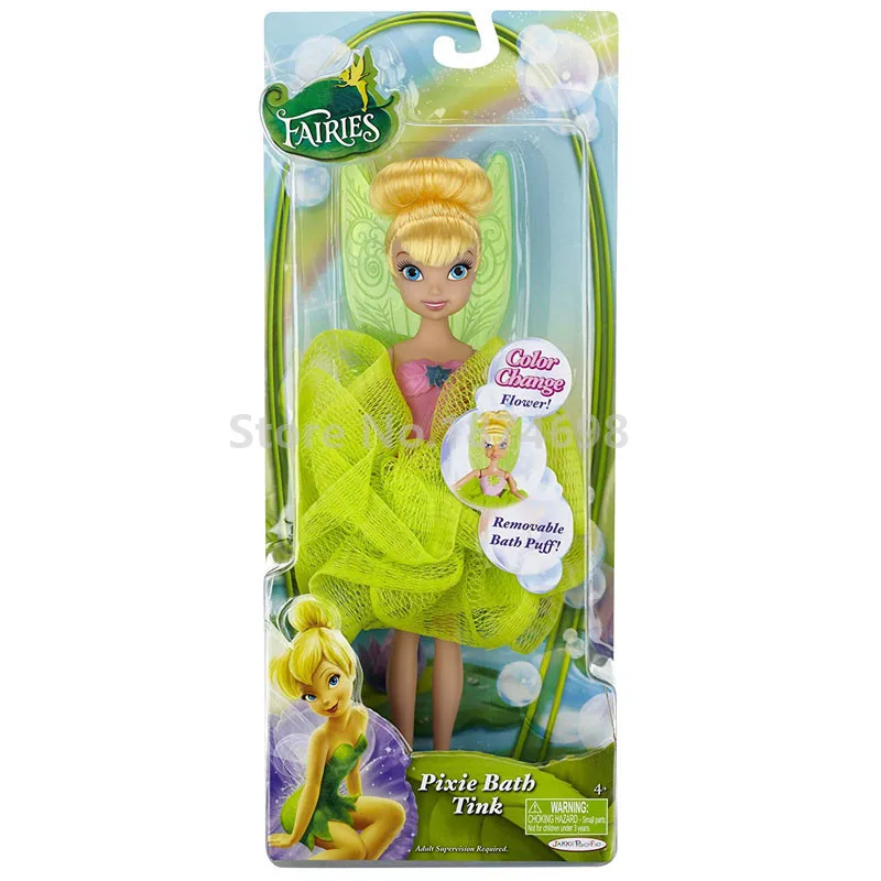 

New Fairies Tinker Bell Pixie Bath Tink Fashion Figure Doll with Removable Bath Puff Dolls Toys for Kids Girls Gifts