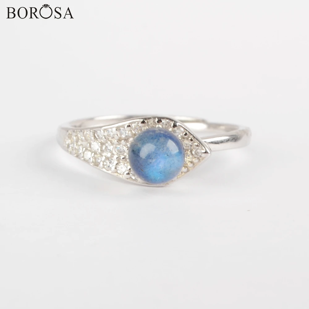 Кольцо BOROSA из натурального Лабрадорита с фианитом регулируемое размер 6 7 3/5