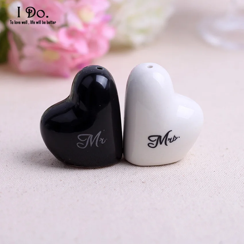 Sali/ère Poivri/ères Coeur Mr et Mrs en C/éramique pour Faveurs de Mariage
