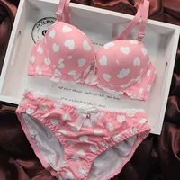 100% cotton thin thick heart charcoal push up underwear bra set wholesale price free shipping
