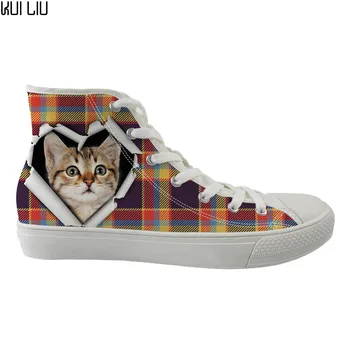 

Customized Heart-shaped Animal Cat Pattern Classic High Top Shoes Flats Women Casual Sneakers Shoes Woman Spring High-top Flats