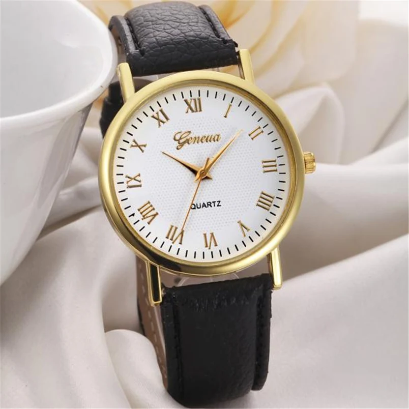 

chinese wrist watch for Women Geneva Fashion Unisex Leisure Dial Leather Band Analog Quartz Wrist Watch relogio uhren Ma31