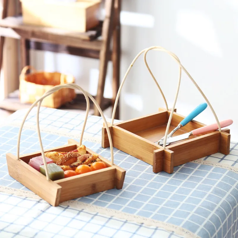 Buy Creative Bamboo Storage Trays with Woven Handle