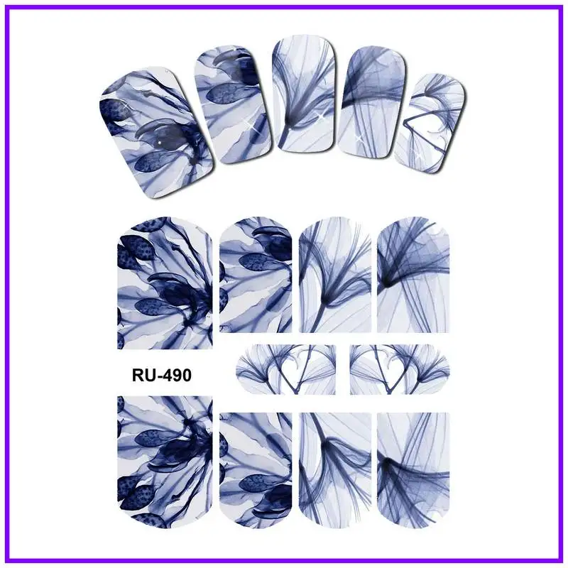 Лак для ногтей, водная наклейка, полное покрытие, цветок X RAY, прозрачные лепестки, цветы, розы, красные, синие RU487-492