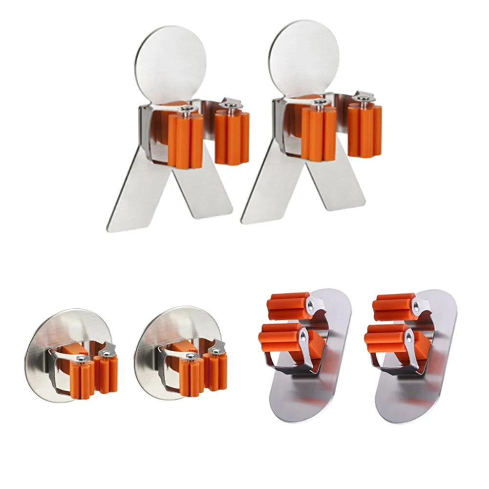 2 pcs/set Mop Broom Holder Kitchen Wall Mounted Hanger ...