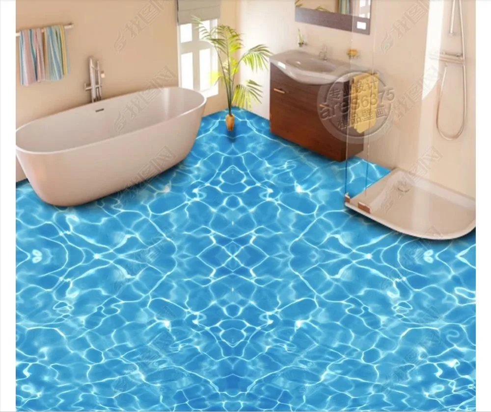 

custom photo wallpaper 3d flooring Waterproof self-adhesion murals 3D floor surface water wave change ripple wall background