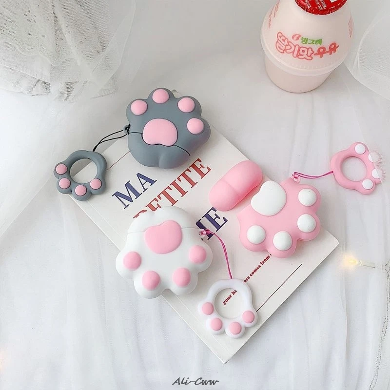 

Cute Cat Claw Style Soft Silicone Protective Cover Shockproof Case Skin Shell With Lanyard for Airpods 1/2 Charging Box