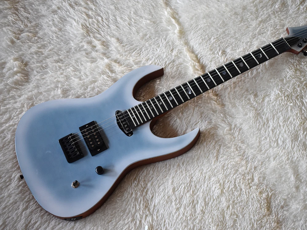 

Factory Custom Sky Blue Electric Guitar with Reverse Headstock,Elm Body,White Pearl Fret Inlay,String-Thru-Body,Can be Customize