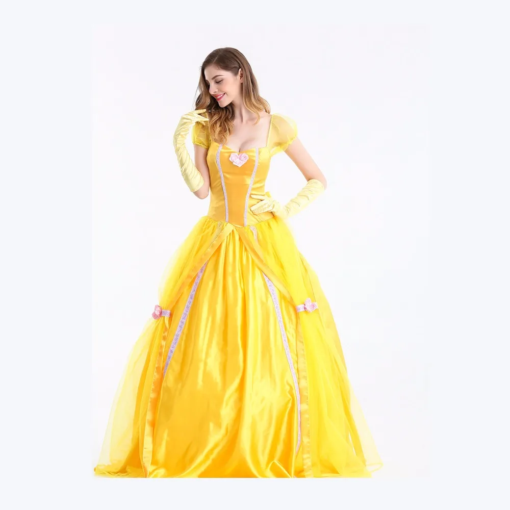 VEVEFHUANG Красавица и Чудовище мультяшный костюм для женщин взрослых Belle Платья вечерние Необычные девушки цветок желтый длинный принцесса платье