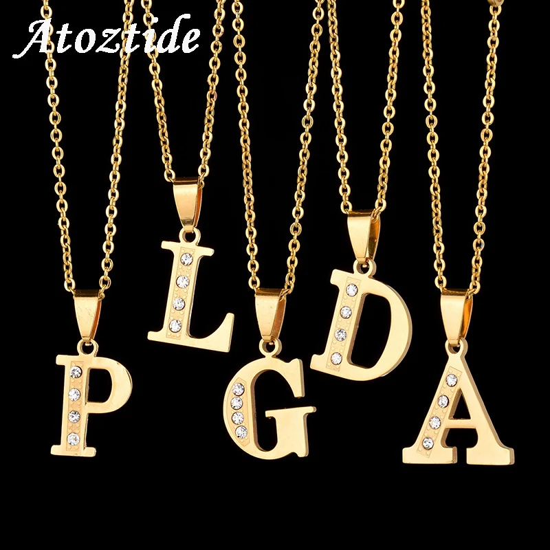 

Atoztide Fashion Rhinestone Initial Letter Necklace For Women Gold Alphabet Capital Name Chain Necklace English Letter Jewelry