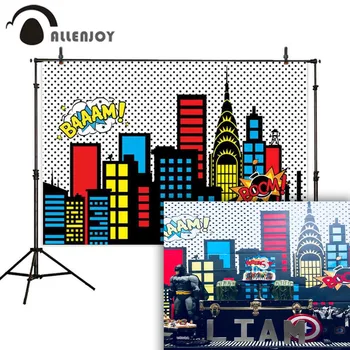 

Allenjoy photographic background street architecture polka dots super heroes celebration for photo studio background custom