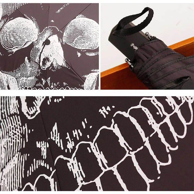 Skup Czaszka głowa Halloween czarna parasolka do przenośnych składanych deszczowych parasoli odporna na wiatr ołówek czarna powłoka parasol chroniący przed promieniowaniem ultrafioletowym