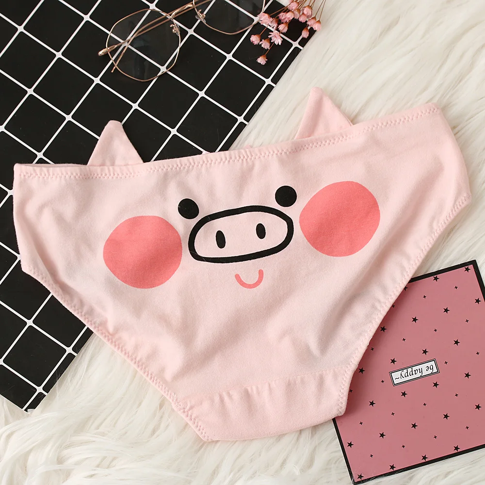 

2019 New Arrival Women 3D Pink Pig Printing Cotton Underwear Underpants with Ear Decoration Shorts Cute Briefs Panties Lingerie