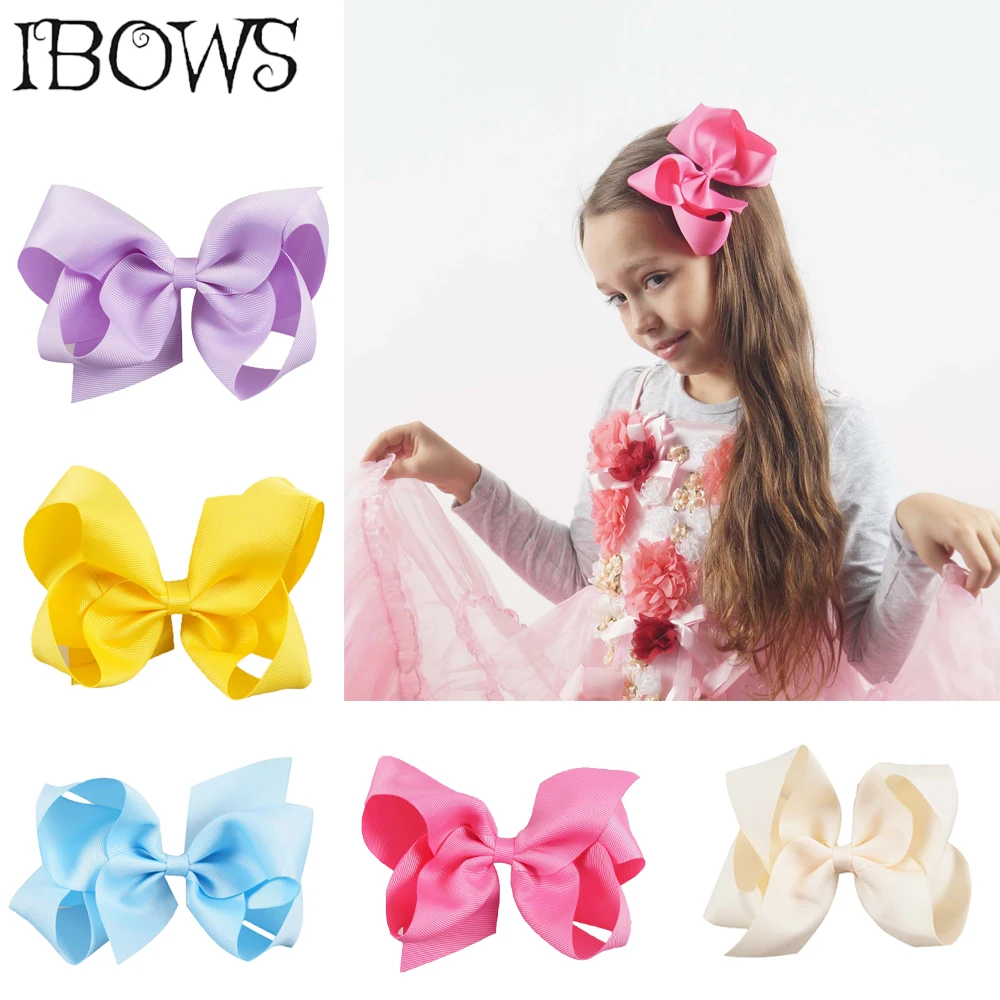 

2Pcs/Lot 6'' Solid Hair Bows With Alligator Hair Clips For Kids Hairpins Girls Handmade Headwear Hair Accessories