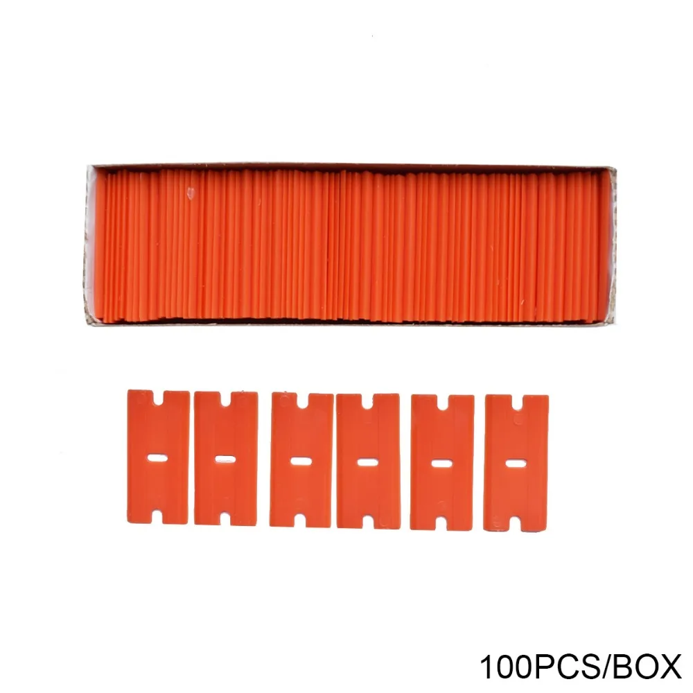 

100PCS 1.5" Double Edge Plastic Razor Blades For House Cleaning Scraper Vinyl Car Wrap Squeegee Water Glue Remover Film Tool E14