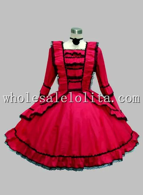 В готическом стиле, цвет красного вина по колено в викторианском стиле платье эпохи вечерние платья