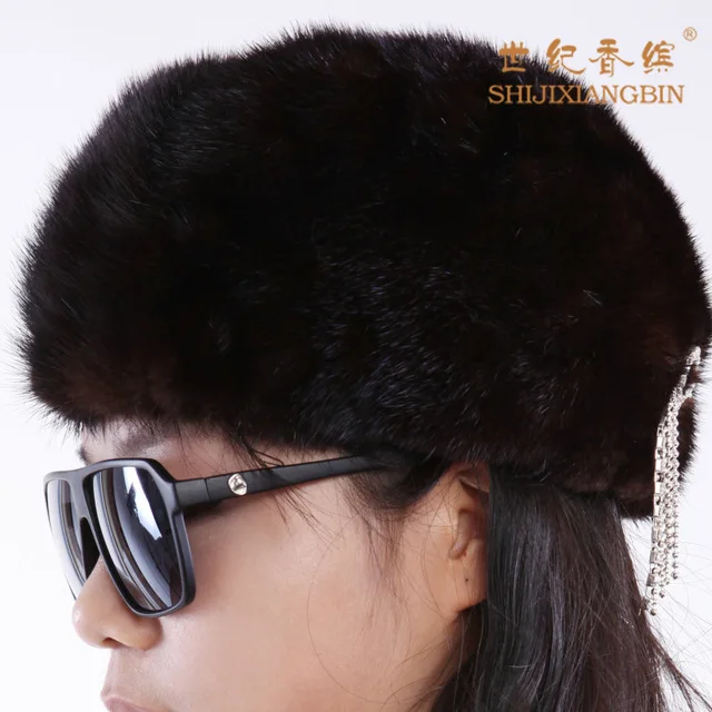 Cheap Thermal winter hat mink hat elegant intellectuality sparkling diamond decoration