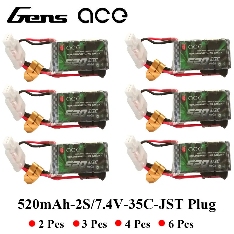 

Gens ace Lipo Battery 7.4V 520mAh Lipo 2S Battery Pack 35C with JST-SYP Plug for 100-120 Size Drones Small Helicopter Airplane