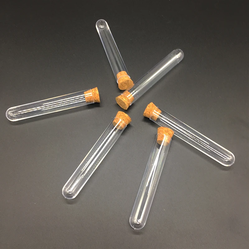50pcs 12x100mm Plastic Test Tube With Cork Stopper Clear Like Glass
