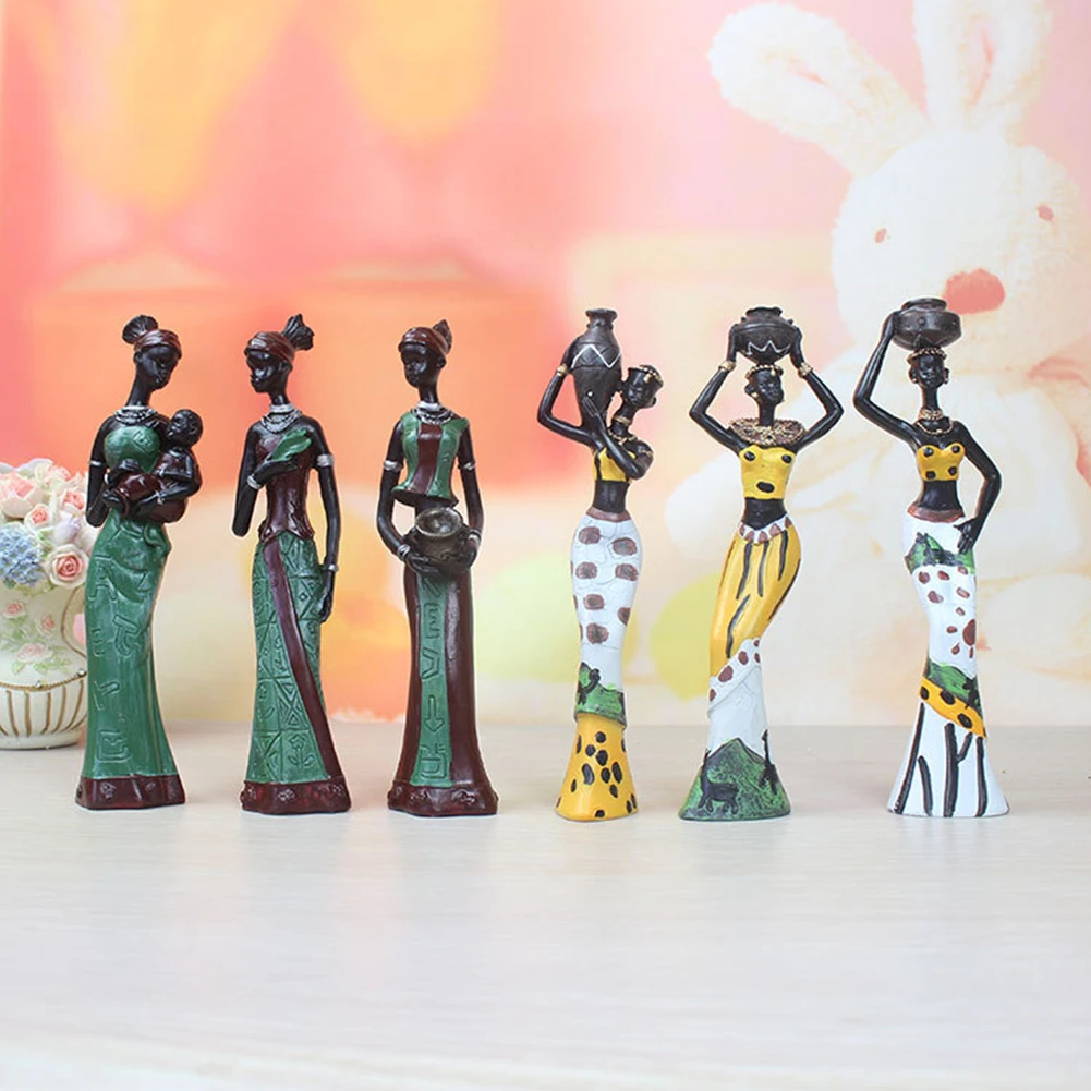 

3 Pcs Statue Gift Figurine Decor Exotic Handmade Display Sculptures Home African Lady Resin Craft Table Exquisite