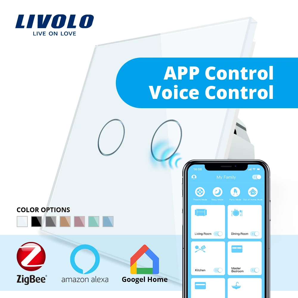 Comprar Interruptor Zigbee de Control táctil de la aplicación Livolo, control wifi del interruptor inteligente de domótica, trabajo con Echo, alexa, google Home, sin logotipo