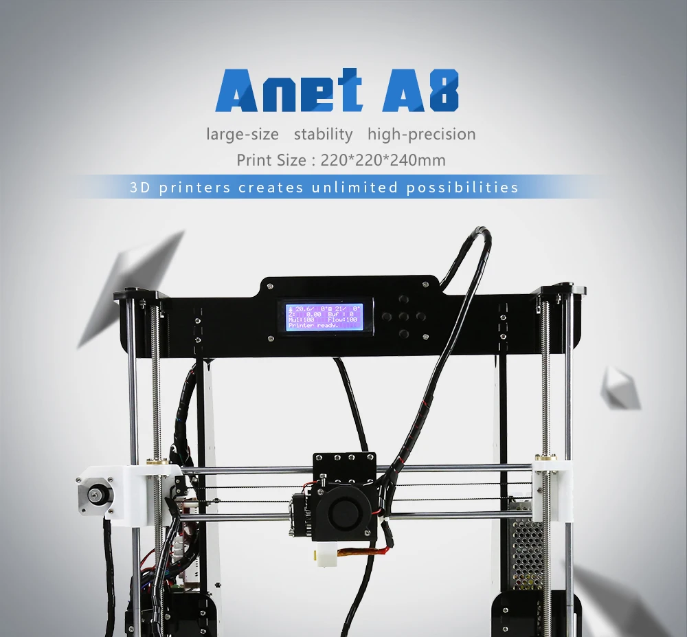 Anet A3S A6 A2 A8 FDM настольный 3d Принтер Комплекты Reprap i3 DIY ЖК-экран 3d Принтер Комплект с 8 Гб sd-картой большой размер печати